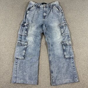 Aeropostale Jeans Women's 28 Blue Acid Wash Low Rise Wide Leg Cargo Whiskered